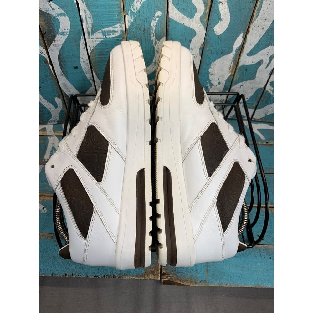 Rare Timberland White/Brown Lace Up Embossed Leather Mens 10.5M Casual Sneakers - Picture 6 of 9